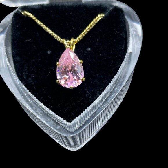 Swarovski Crystal Pink Teardrop Necklace Gold Gift Coquette NWT Holiday - Picture 3 of 8